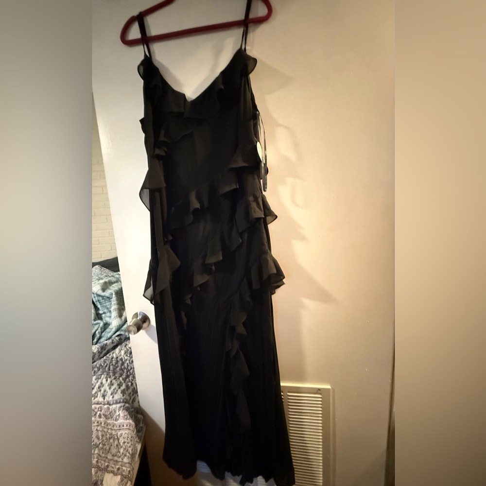 ARULA Black Asymmetrical Ruffle Dress